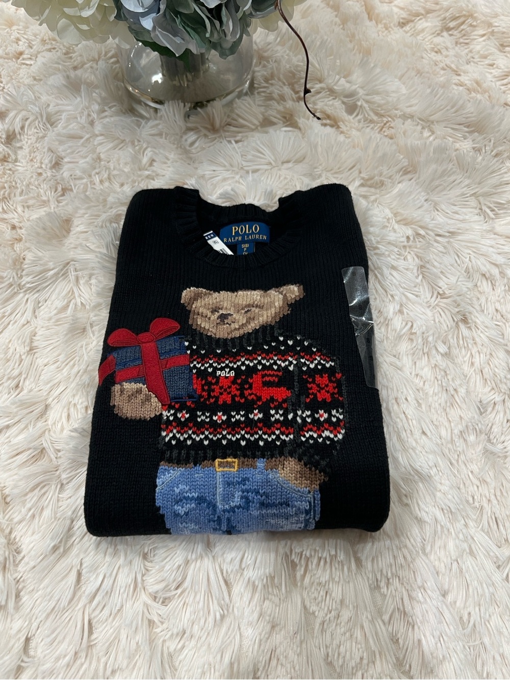 🎉Host Pick 2x🎉Polo Ralph Lauren Boys Black Polo Bear Sweater - Size S (8) - Picture 5 of 12